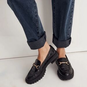Madewell Black Loafers with Gold Accent